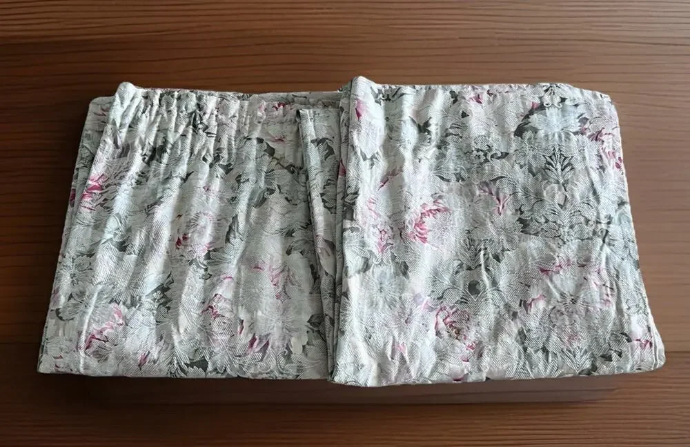 Cottage Rose Floral Jacquard Tapestry 2 Curtain Panels Lined Mint Green Pink 84